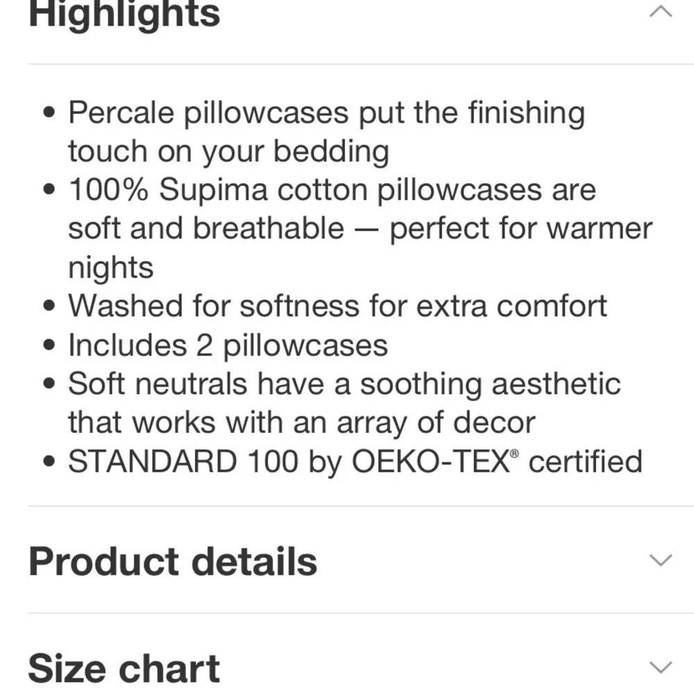 Standard Washed Supima Percale Solid Pillowcase Set Natural - Casaluna™ new